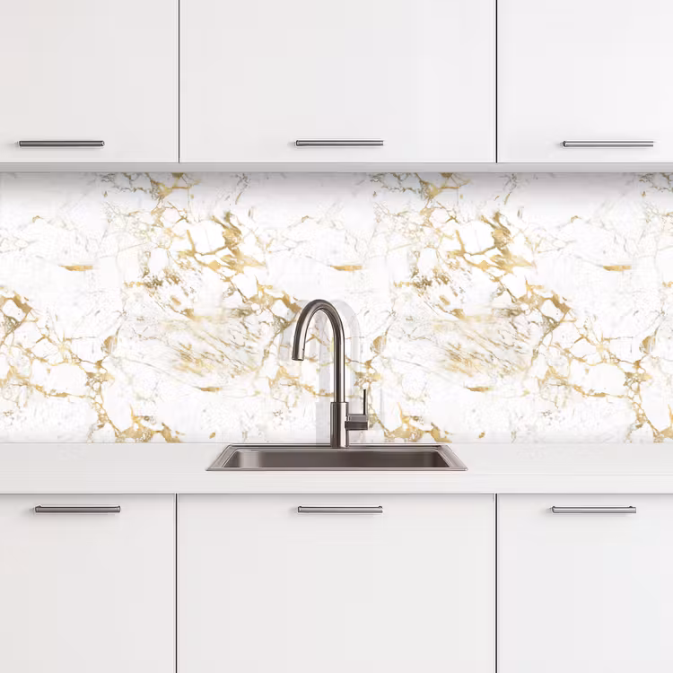 Keuken achterwand - Wit - Marmer - Luxe - Goud — 4