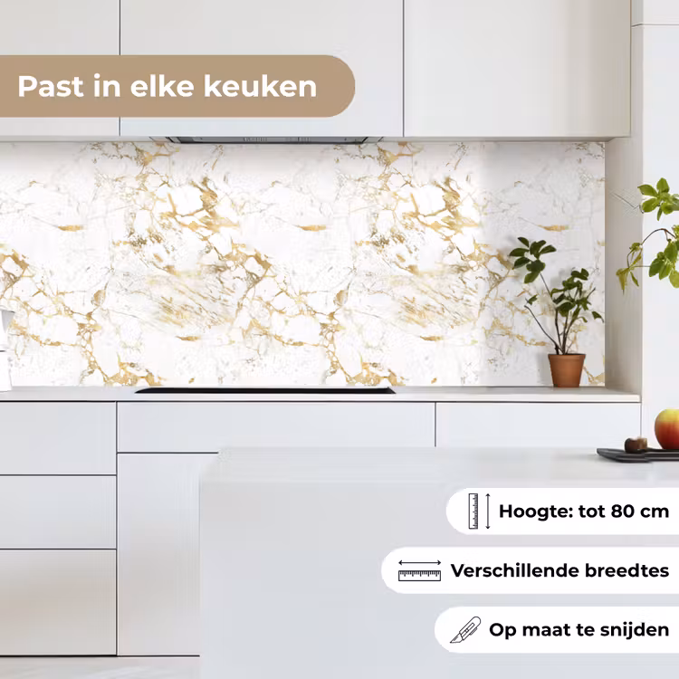 Keuken achterwand - Wit - Marmer - Luxe - Goud — 7