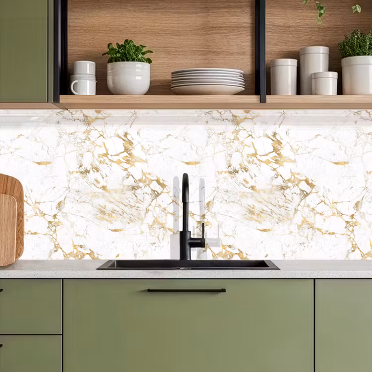 Keuken achterwand - Wit - Marmer - Luxe - Goud — 8