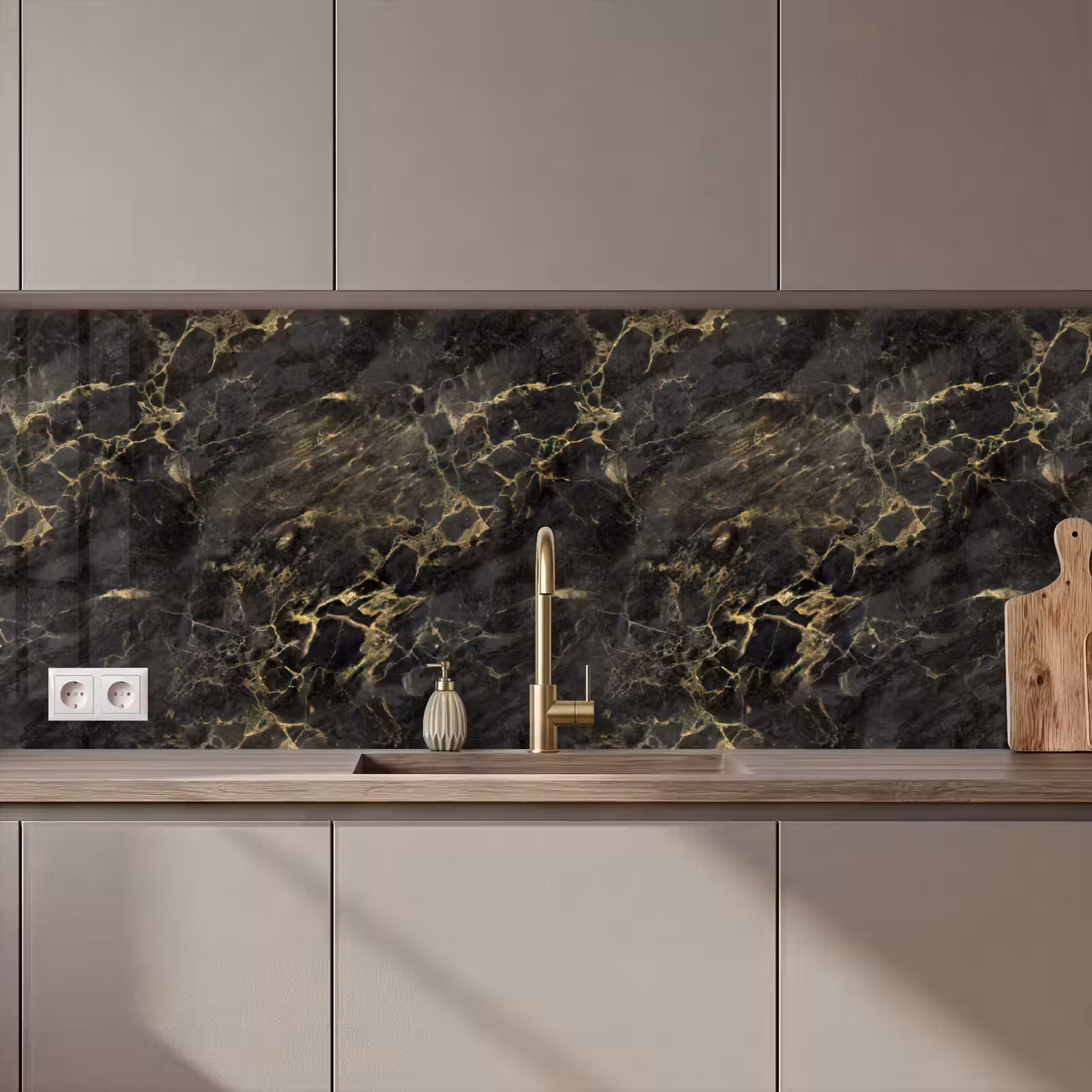 Keuken achterwand - Zwart - Marmer - Goud - Nerf — 1