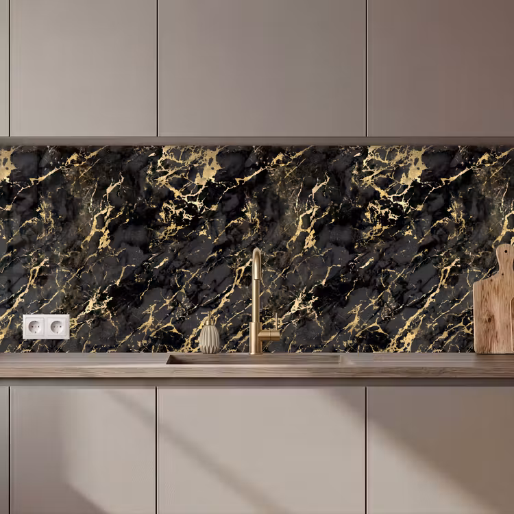 Keuken achterwand - Marmer - Zwart - Goudstructuur — 1