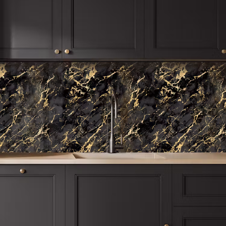 Keuken achterwand - Marmer - Zwart - Goudstructuur — 6