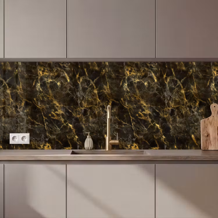 Keuken achterwand - Zwart - Marmer - Goud — 1
