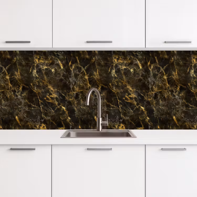Keuken achterwand - Zwart - Marmer - Goud — 4