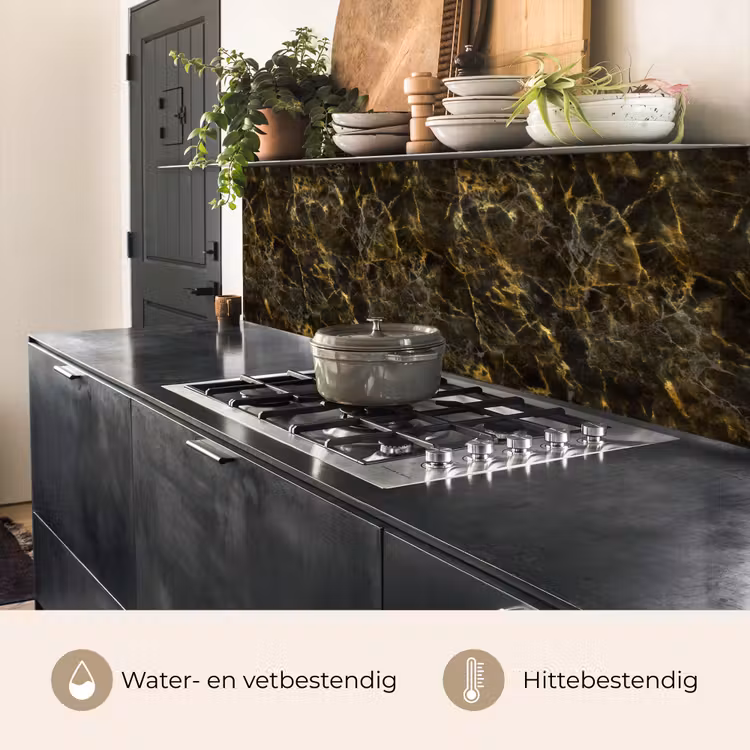 Keuken achterwand - Zwart - Marmer - Goud — 5