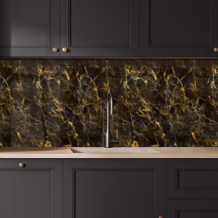 Keuken achterwand - Zwart - Marmer - Goud — 6