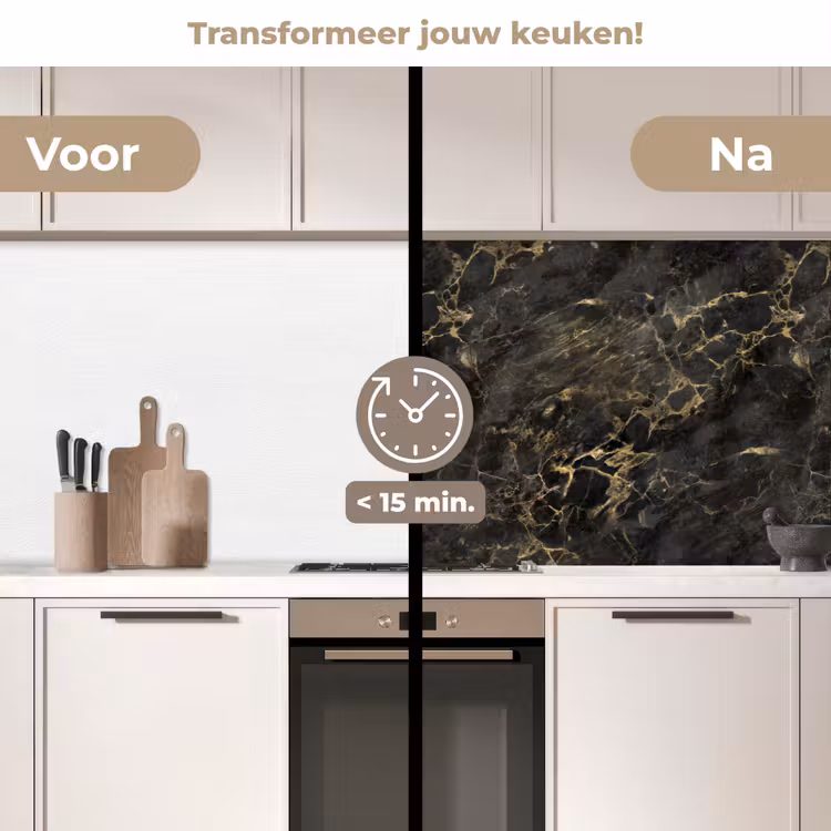 Keuken achterwand - Zwart - Marmer - Goud - Nerf — 3