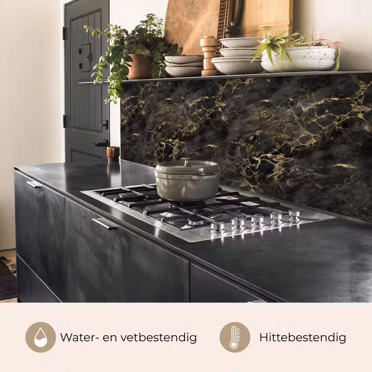 Keuken achterwand - Zwart - Marmer - Goud - Nerf — 5