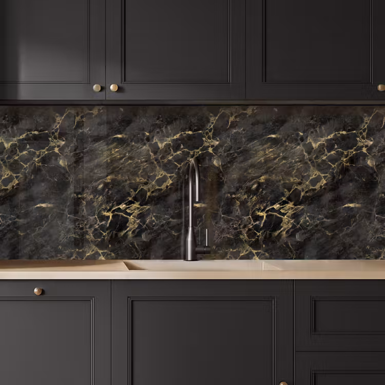 Keuken achterwand - Zwart - Marmer - Goud - Nerf — 6