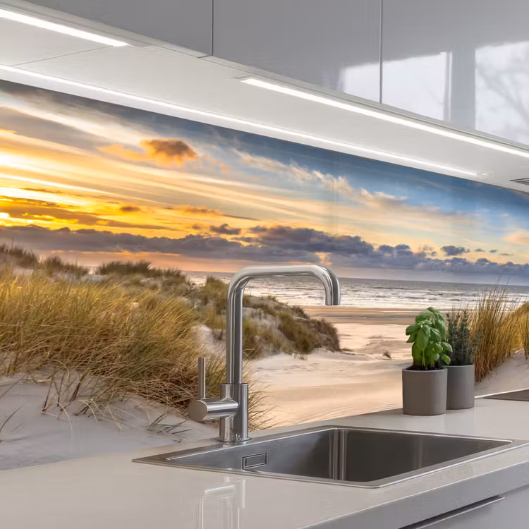 Keuken achterwand - Strand - Duin - Gras - Zonsondergang - Zee — 1