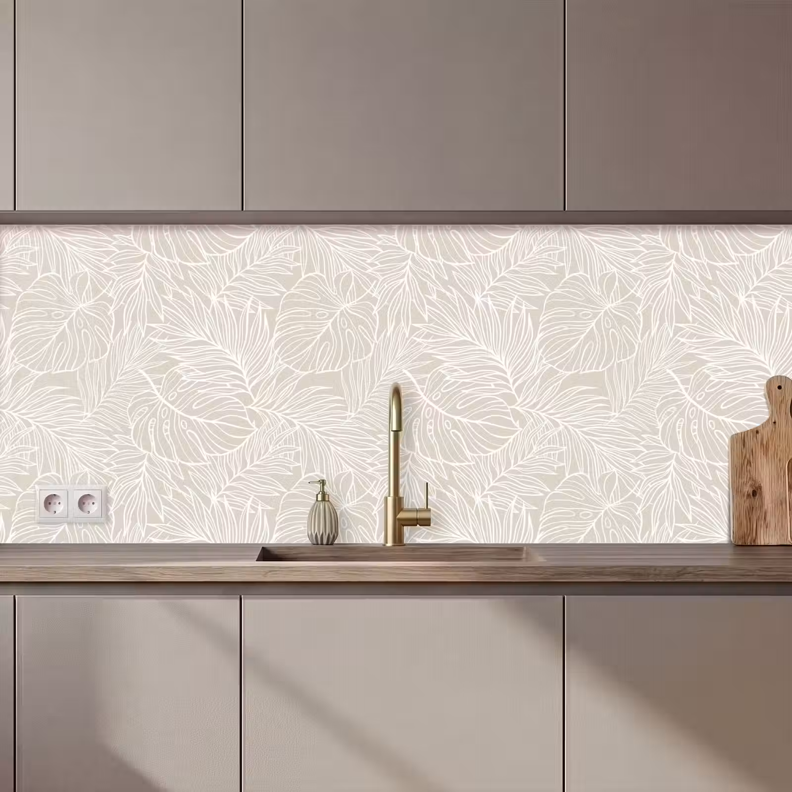Keuken achterwand - Bladeren - Beige - Monstera - Palm — 1