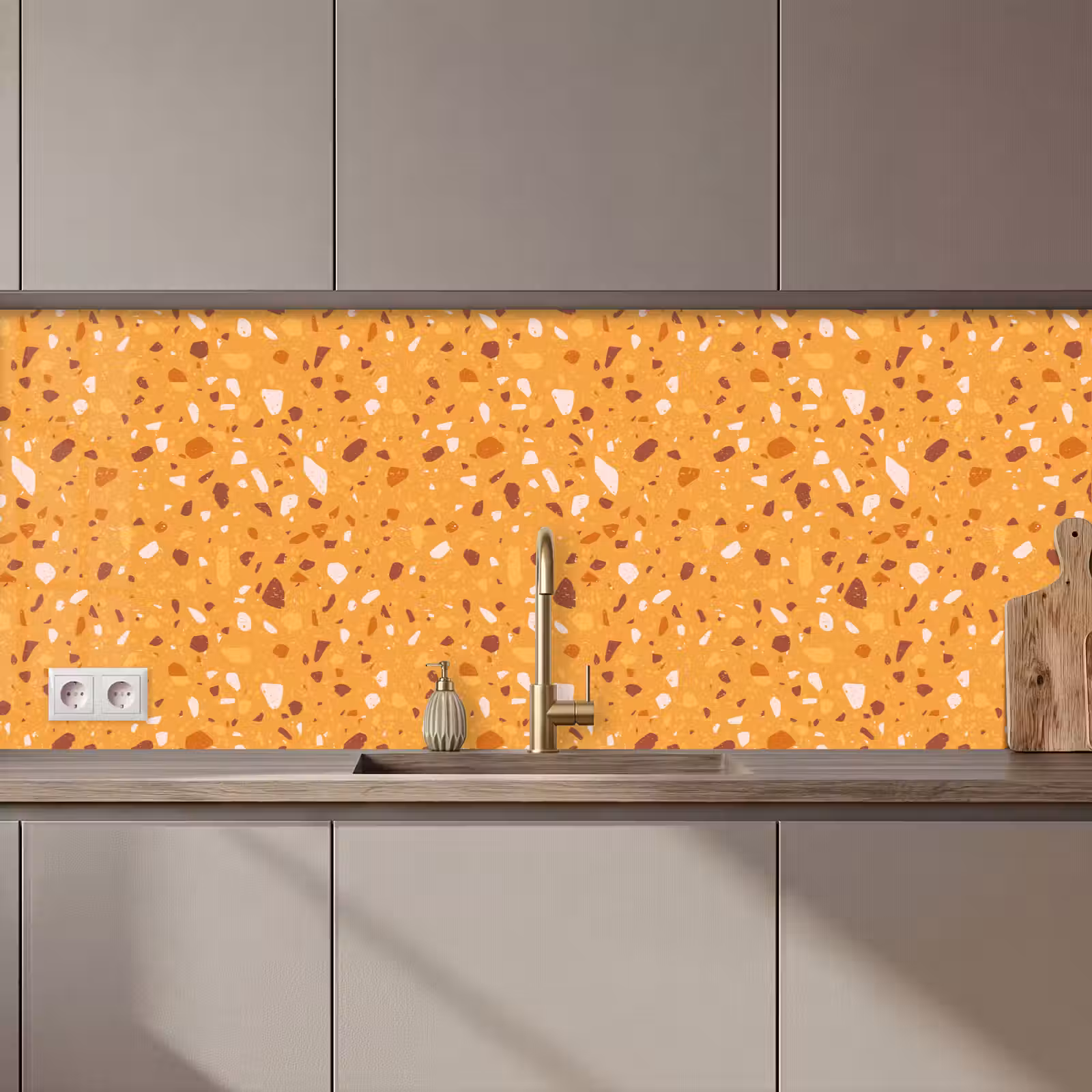 Keuken achterwand - Terrazzo - Patroon - Okergeel — 1