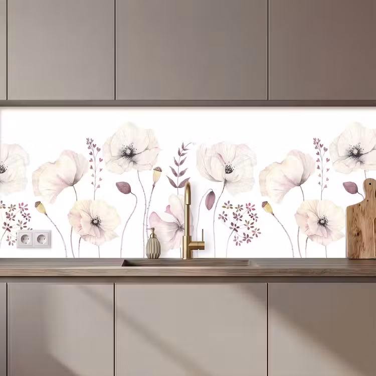 Keuken achterwand - Bloemen - Pastel - Planten - Wit — 1