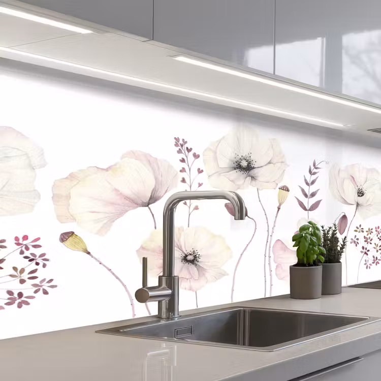 Keuken achterwand - Bloemen - Pastel - Planten - Wit — 2