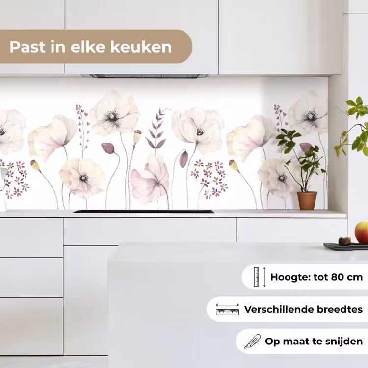 Keuken achterwand - Bloemen - Pastel - Planten - Wit — 7