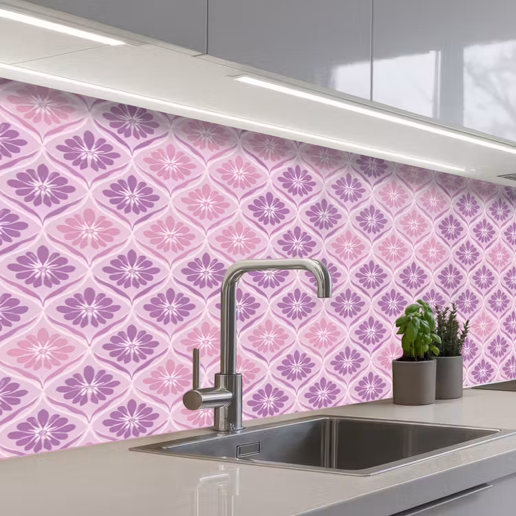 Keuken achterwand - Bloemenruit - Patroon - Paars — 2