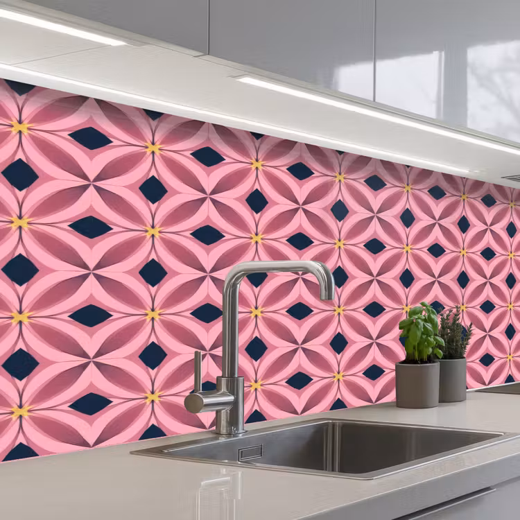 Keuken achterwand - Patroon - Bloemblaadjes - Roze - Blauw — 2