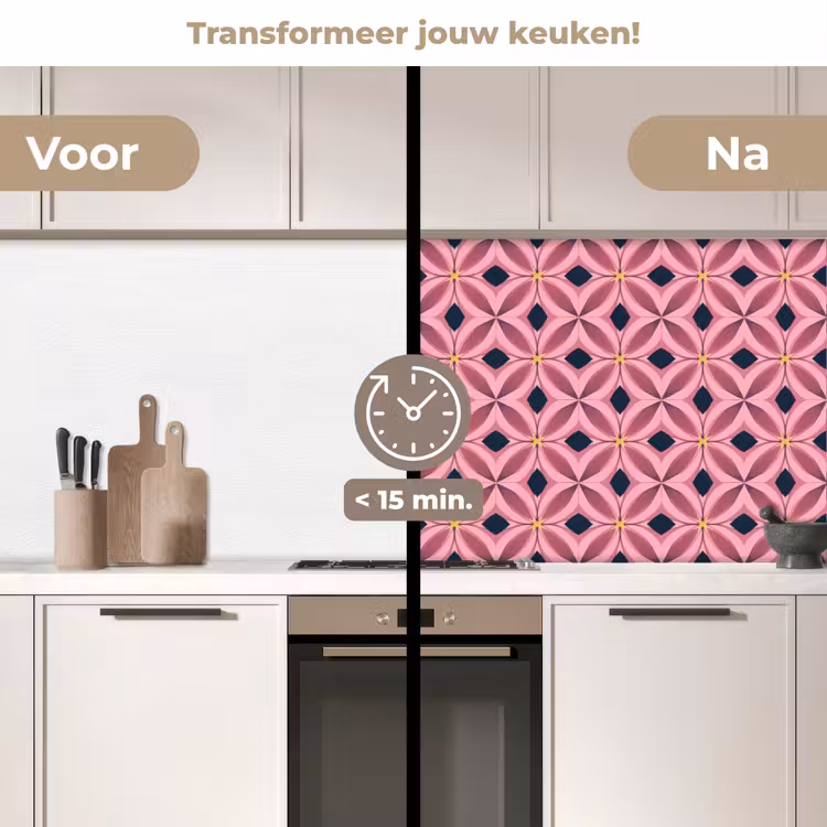 Keuken achterwand - Patroon - Bloemblaadjes - Roze - Blauw — 3