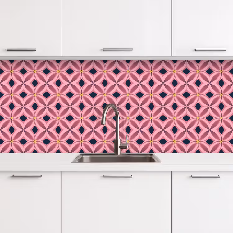 Keuken achterwand - Patroon - Bloemblaadjes - Roze - Blauw — 4