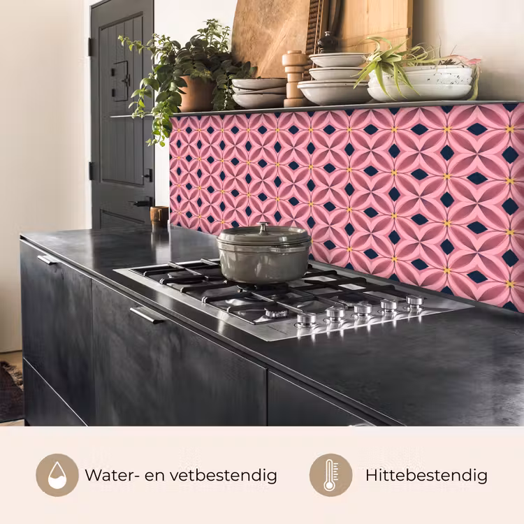 Keuken achterwand - Patroon - Bloemblaadjes - Roze - Blauw — 5
