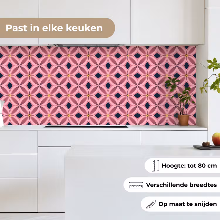 Keuken achterwand - Patroon - Bloemblaadjes - Roze - Blauw — 7