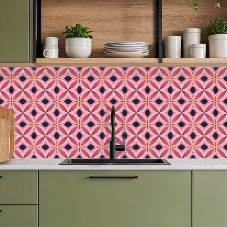 Keuken achterwand - Patroon - Bloemblaadjes - Roze - Blauw — 8