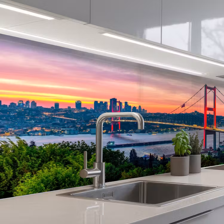 Keuken achterwand - Brug - Rood - Skyline - Water — 2
