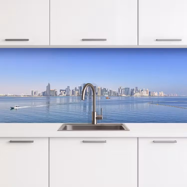 Keuken achterwand - Skyline - Blauw - Zee - Gebouwen - Stad — 4
