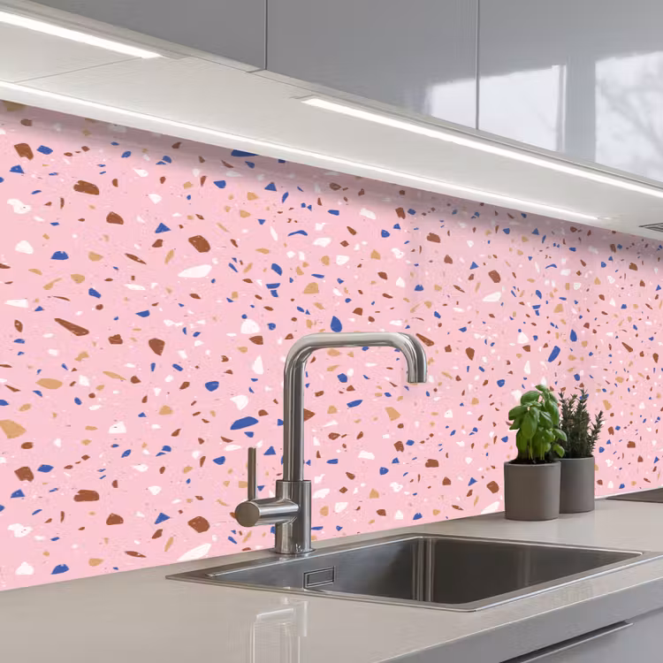 Keuken achterwand - Terrazzo - Patroon - Kleurrijk - Roze — 2