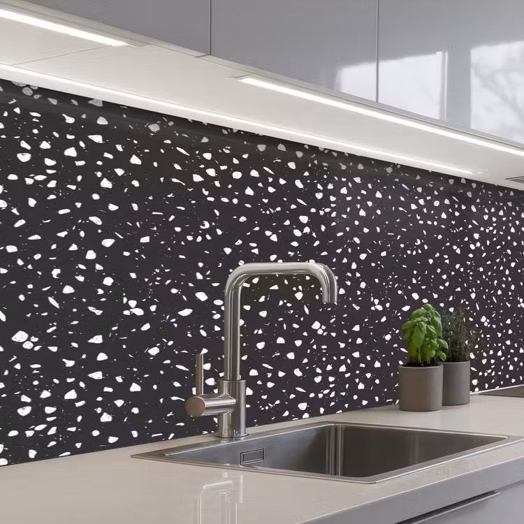 Keuken achterwand - Terrazzo - Patroon - Zwart - Wit — 2