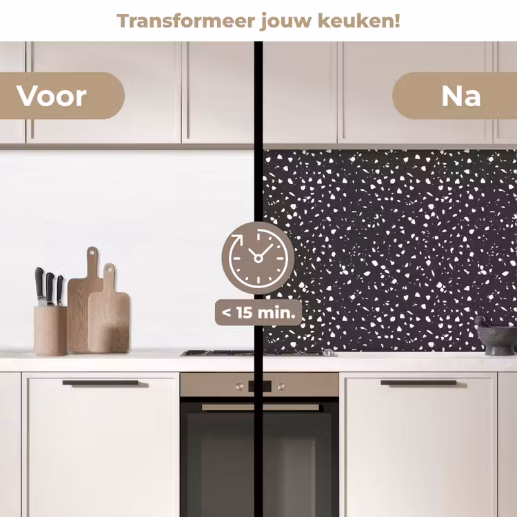 Keuken achterwand - Terrazzo - Patroon - Zwart - Wit — 3
