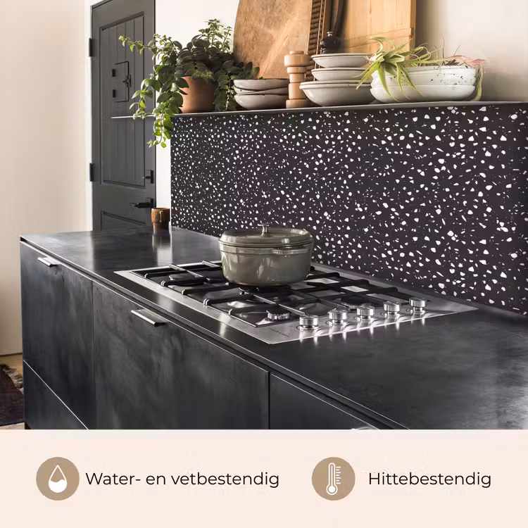 Keuken achterwand - Terrazzo - Patroon - Zwart - Wit — 5