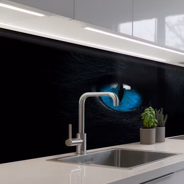 Keuken achterwand - Kat - Blauw - Dier - Zwart — 2