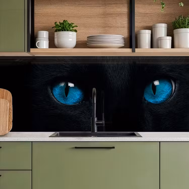 Keuken achterwand - Kat - Blauw - Dier - Zwart — 8