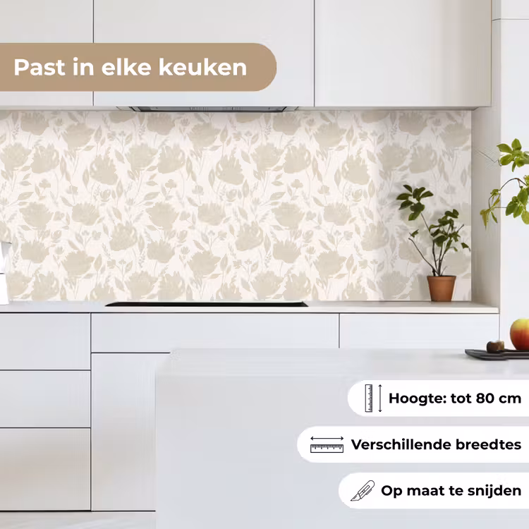 Keuken achterwand - Bloemenpatroon - Silhouet - Wit — 7