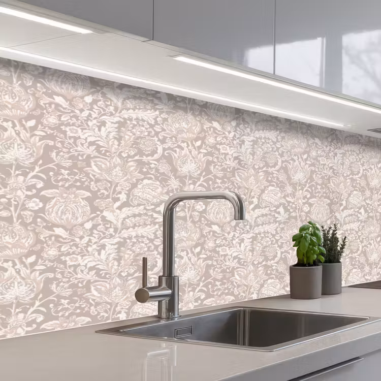 Keuken achterwand - Bloemenprint - Grijs - Crème — 2