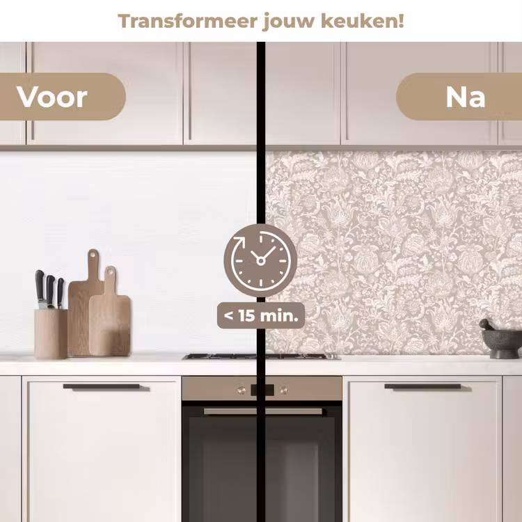 Keuken achterwand - Bloemenprint - Grijs - Crème — 3
