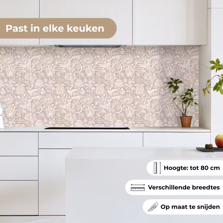 Keuken achterwand - Bloemenprint - Grijs - Crème — 7