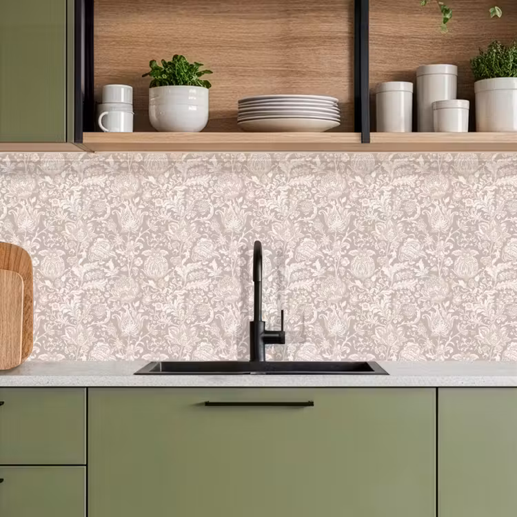 Keuken achterwand - Bloemenprint - Grijs - Crème — 8