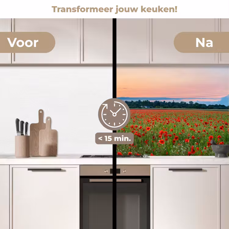 Keuken achterwand - Klaprozen - Landschap - Rood - Bloemen — 3