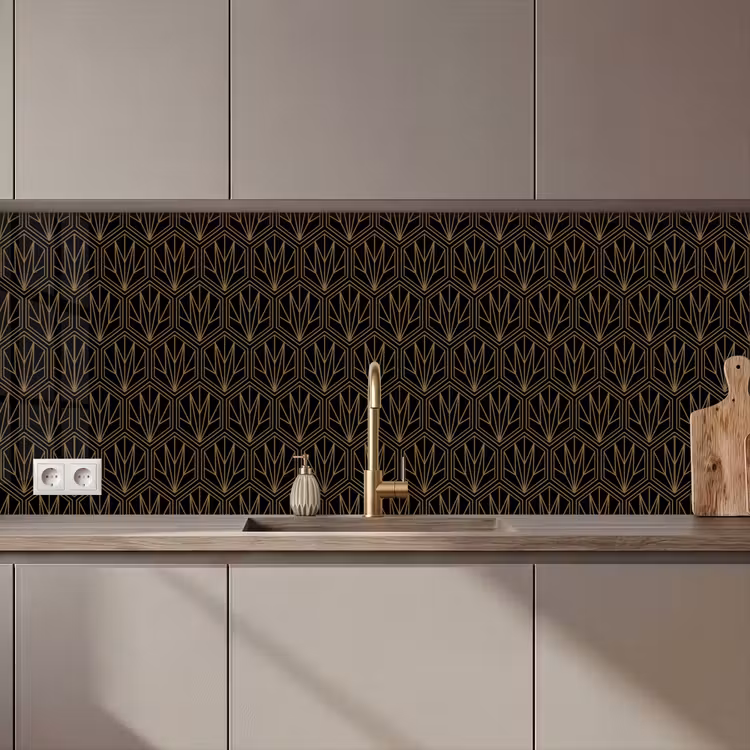 Keuken achterwand - Goud - Zwart - Lijnen — 1