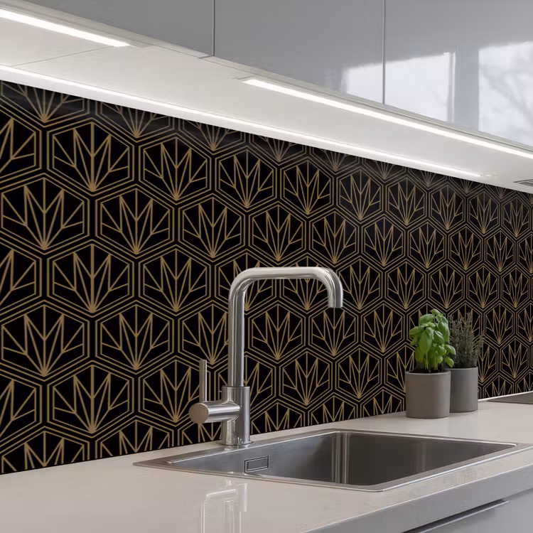 Keuken achterwand - Goud - Zwart - Lijnen — 2