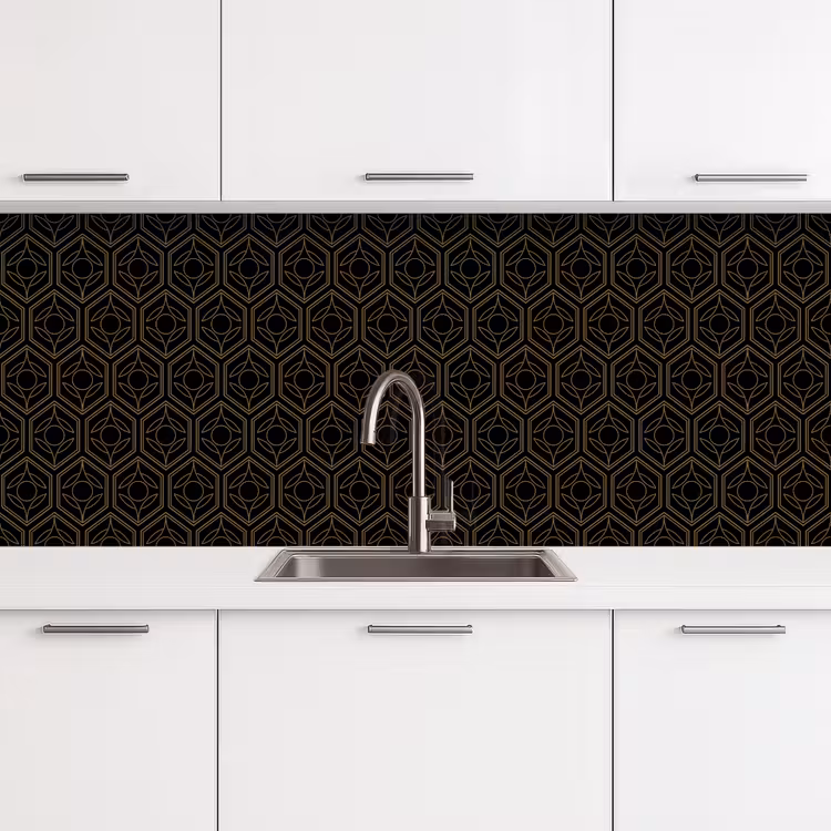 Keuken achterwand - Zwart - Goud - Bloemenkern — 4