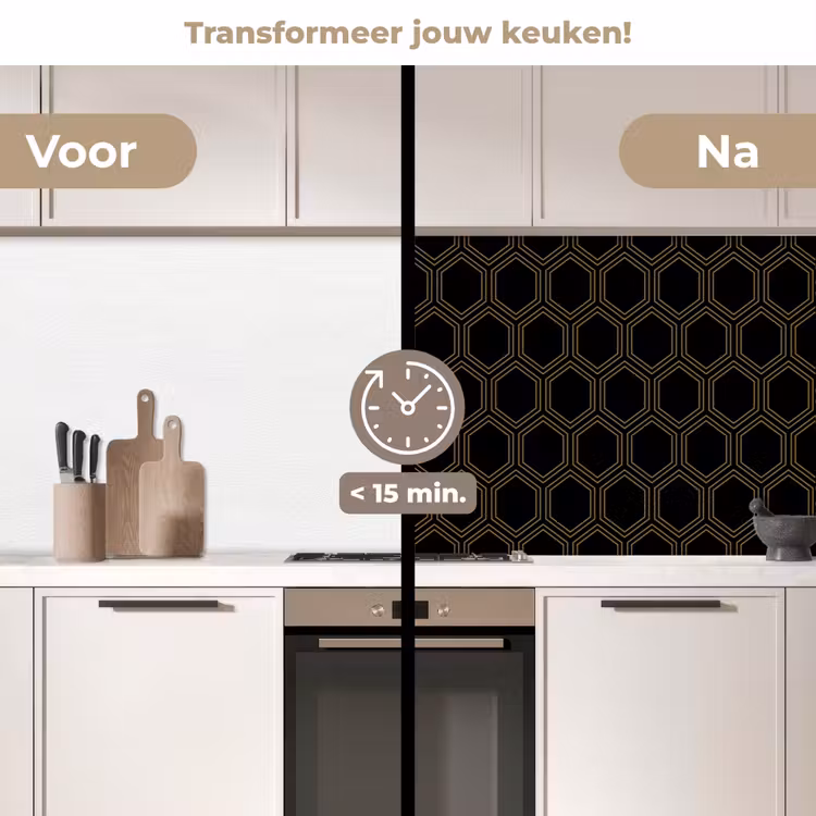 Keuken achterwand - Zwart - Goud - Zeshoek — 3