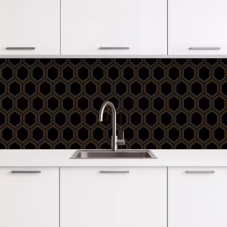 Keuken achterwand - Zwart - Goud - Zeshoek — 4