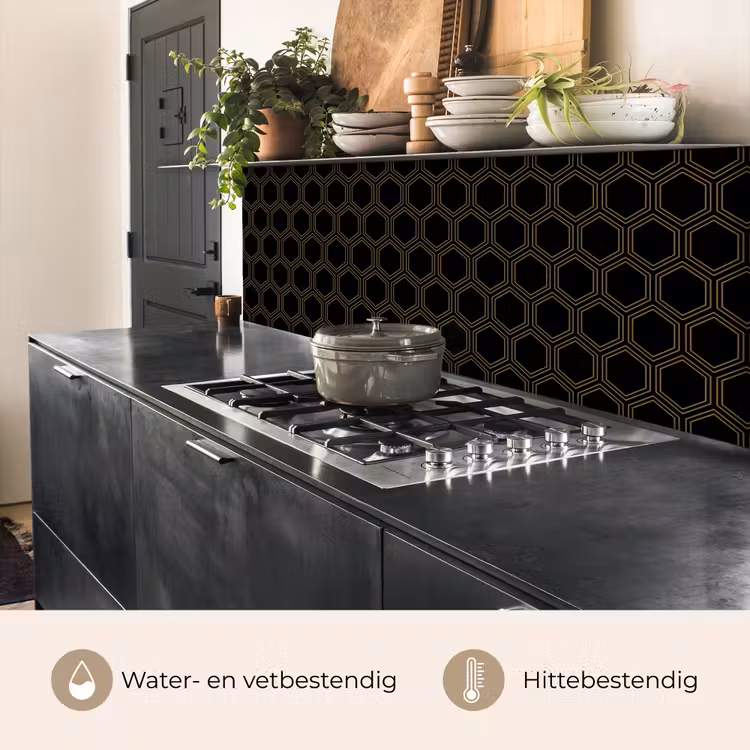 Keuken achterwand - Zwart - Goud - Zeshoek — 5