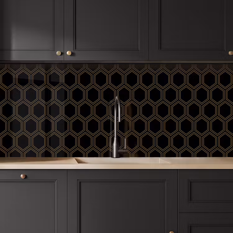 Keuken achterwand - Zwart - Goud - Zeshoek — 6
