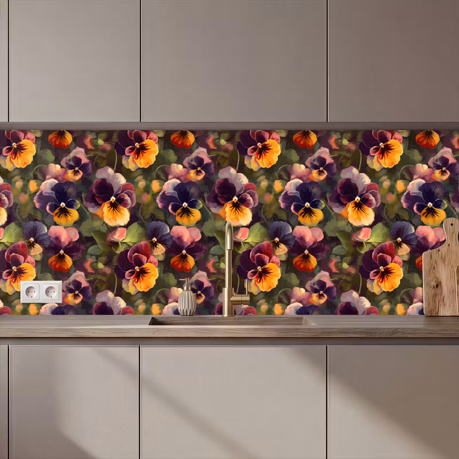 Keuken achterwand - Warm - Patroon - Penseel - Viooltjes — 1