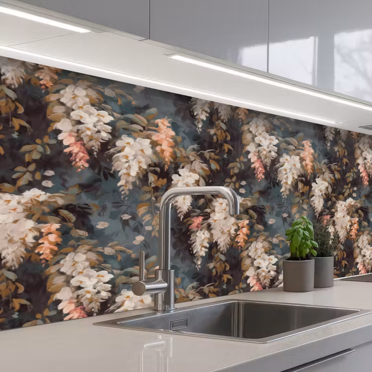 Keuken achterwand - Bloemen - Bladeren - Donker - Patroon — 2