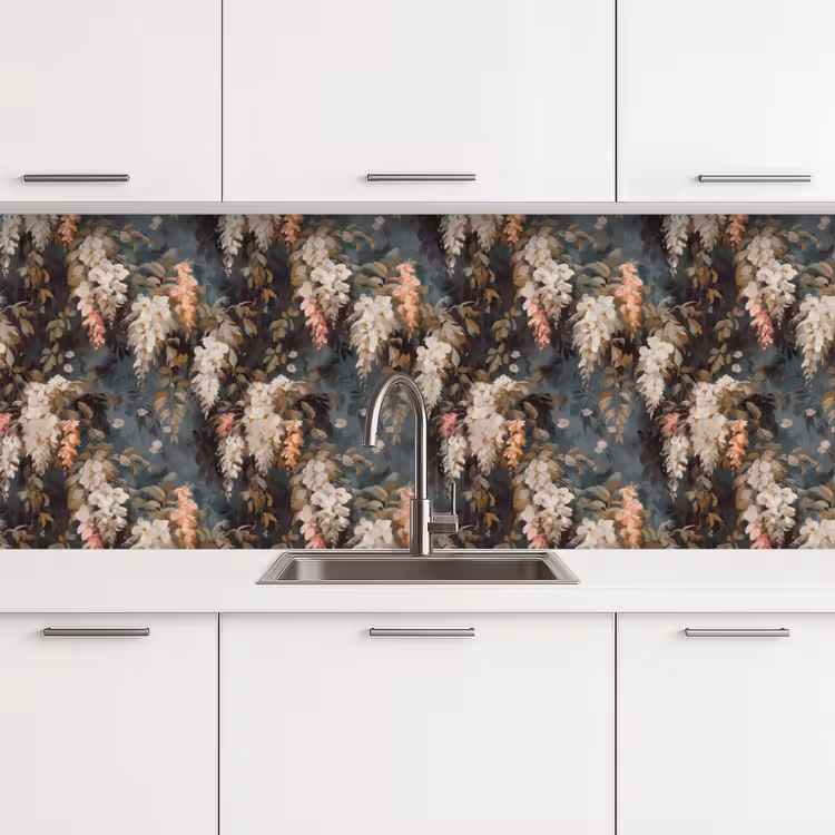 Keuken achterwand - Bloemen - Bladeren - Donker - Patroon — 4